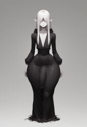 1boy ai_generated big_penis black_dress dress femboy femboyarashi ghost ghost_boy girly hair_covering_eyes huge_cock looking_at_viewer penis penis_under_clothes sissy wide_hips