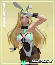 1girls 3d blonde_hair breasts bunny_ears choker core_crystal fake_animal_ears ggrenders gloves large_breasts leotard long_hair looking_at_viewer mythra nintendo pantyhose playboy_bunny thigh_strap tiara white_leotard wrist_cuffs xenoblade_(series) xenoblade_chronicles_2 yellow_eyes