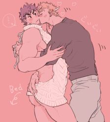 2boys ass battle_tendency blush caesar_zeppeli gay jojo's_bizarre_adventure joseph_joestar kissing_cheek male male/male male_only muscular_male virgin_killer_sweater yaoi