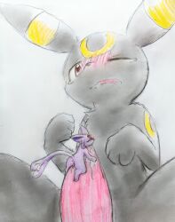 blush cum drawing eeveelution eiroru espeon extreme_size_difference feral_only generation_2_pokemon licking_penis macro micro no_humans penis pokemon pokemon_(species) sex sketch umbreon vaginal_juices