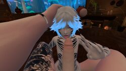 1boy 1male 2_fingers 2boys about_to_fuck adorable cute femboy friends friends_with_benefits furry holding_head tongue tongue_out vr_media vrchat vrchat_avatar vrchat_model