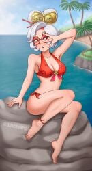 beach bikini breasts female female_only glitchynpc human_skin_color nintendo purah purah_(tears_of_the_kingdom) tagme tears_of_the_kingdom the_legend_of_zelda the_legend_of_zelda:_tears_of_the_kingdom white_skin