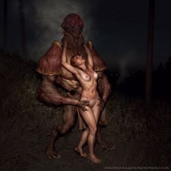 2016 3_claws 3_toes 4_claws 4_fingers 5_fingers areola biped body_horror breasts brown_hair claws colored detailed_background digital_media_(artwork) digital_painting_(artwork) digitigrade duo feet female female_human fingernails fingers fog front_view full-length_portrait genitals grass hair hi_res human humanoid larger_humanoid larger_male male male_humanoid mammal monster monstrous_humanoid muscular muscular_humanoid muscular_male nails navel night nipples nude nude_female nude_human nude_humanoid nude_male outside pencilmoose plant portrait pussy realistic ribs serratus size_difference smaller_female smaller_human standing suntan tan_line text three-quarter_view toenails toes url