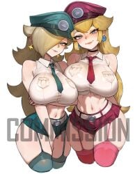 big_ass big_butt big_thighs big_tits big_titties clothing commission curvaceous curvaceous_female curvaceous_figure curvy curvy_figure curvy_hips female female_focus female_only high_thighs lingerie long_hair looking_at_viewer nintendo princess_peach princess_rosalina silver_hair super_mario_bros super_mario_galaxy watermark yellow_hair
