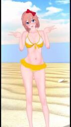 3d 3d_animation animated beach bikini bikini_bottom bikini_top blue_eyes coral_pink_hair doki_doki_literature_club just_sayori koikatsu mashirosolera no_sound red_bow sayori_(doki_doki_literature_club) tagme video