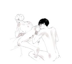 2boys anilingus ass asshole bite_mark black_hair blush bruise digital_media_(artwork) eating_ass gay gay_sex hand_on_butt hickey hikaru_ga_shinda_natsu hikaru_indou_(the_summer_hikaru_died) human humanoid male males_only moles naked naked_male on_hands_and_knees penis penis_out precum precum_drip rimjob rimming scar squatting sweat the_summer_hikaru_died tongue twitching white_hair yaoi yoshiki_tsujinaka_(the_summer_hikaru_died)