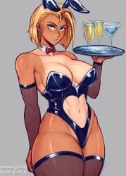 1girls 2d 2d_(artwork) abs armwear blonde_hair blue_eyes bowtie breasts bunny_ears bunnysuit cammy_white capcom cleavage female female_focus female_only fishnet_armwear fishnets fully_clothed iahfy large_breasts looking_at_viewer revealing_clothes short_hair simple_background skimpy_clothes solo solo_female solo_focus stockings street_fighter tanline