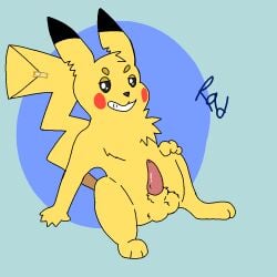 1boy 2024 animal_genitalia animal_penis balls fan_character feral fur furry_balls generation_1_pokemon genitals male male_only nintendo penis pikachu pokemon pokemon_(species) razoraftrdark simple_background solo tapering_penis yellow_body yellow_fur