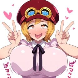 ai_generated artist_request big_breasts breasts clothing double_peace_sign female female_only koala_(one_piece) one_piece