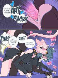 1futa 2girls anthro avian black_body clothed clothing comic dialogue dragon english_text female furry futanari ghastlyfish_(artist) mostly_clothed pink_body sex source_request tagme text vaginal_penetration