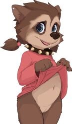 1girl ai_generated blue_eyes brown_fur cleft_of_venus collar dress_lift female_focus furry furry_female hotel_transylvania looking_at_viewer navel no_panties pussy simple_background sony_pictures_animation transparent_background winnie_werewolf_(hotel_transylvania)