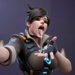 1girls 3d after_oral csdraw cum cum_in_hand cum_in_mouth cum_on_tongue female full_color fully_clothed implied_oral no_penetration open_mouth overwatch overwatch_2 self_upload selfie semen solo solo_female tongue_out tracer