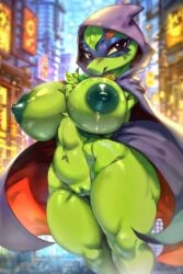 1girls 2023 2023s ai_generated areola areolae ashraely_style big_areola big_breasts big_hips blue_eyes breasts chattiori edit female female_focus female_only good_stuff green_areola green_body green_hair green_nipples green_pussy green_shadow_(pvz) green_skin hourglass_figure leaf leaf_hair leaf_on_head mask nipples no_sex no_underwear partially_clothed partially_nude partially_nude_female partly_clothed peashooter_(pvz) pixai plant plant_girl plant_humanoid plantie plants_vs_zombies plants_vs_zombies:_heroes purple_cape purple_clothing purple_hood purple_mask pussy thick_thighs