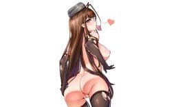 anus ass blush breasts brown_hair dsr-50_(girls'_frontline) girls'_frontline long_hair nipples note2000 nude photoshop pussy red_eyes thighhighs uncensored white