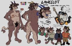 andromorph anthro army_of_darkness blood bodily_fluids bovid brown_body brown_fur caprine chibi fur goat group guitar hi_res intersex male mammal model_sheet musical_instrument plucked_string_instrument string_instrument trans_(lore) trans_man_(lore) videonastyz