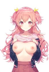 1girls ai_generated areola areolae belly big_breasts blush blush breasts breasts breasts breasts_out clothed clothing exposed exposed_breasts female female_focus female_only high_resolution highres looking_at_viewer momoi_airi naked nipples partially_clothed partially_clothed_female partially_nude partially_undressed pink_eyes pink_hair pov project_sekai shirt shirt_lift shirt_up solo solo_female solo_focus tits_out tummy white_background