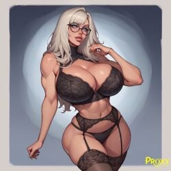 ai_generated amber_fawx athletic_female big_ass big_breasts bimbo bimbo_body bimbo_lips blonde_hair blue_eyes breasts cleavage curvy fit glasses large_breasts lingerie lipstick muscular proxyaiart solo