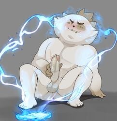 4_toes anthro balls big_penis book dofus erection eroborus feline grey_background kerub_crepin magic male male_only mammal masturbation penis pleasure_face solo spell throbbing wakfu