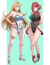 2girls breasts core_crystal duo duo_female female female/female female_only girls girls_only mythra nintendo pyra swimsuit xenoblade_(series) xenoblade_chronicles_2 yamadahats44685