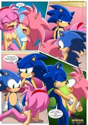 2boys 2girls amy_rose anthro ass bbmbbf blush breasts classic_amy_rose classic_and_modern_love_(comic) classic_sonic comic cum female male male/female mobian_(species) mobius_unleashed nipples nude palcomix pussy sega sex sonic_(series) sonic_the_hedgehog sonic_the_hedgehog_(series) vaginal_penetration vaginal_sex