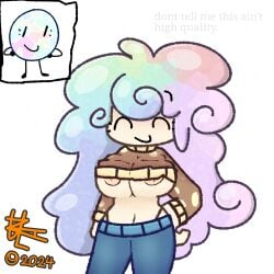 belly_button bluebyte7 color colored female humanized large_breasts mineral_humanoid object_shows oc opal_(gem) opal_(heartyv14) open_shirt original original_character reference_image shiny_hair solo solo_female sparkle thick_thighs visible_nipples visible_panties watermark white_background white_skin