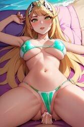 ai_generated beach bikini mythra mythra_(xenoblade) mythrafan65 xenoblade_(series) xenoblade_chronicles_2