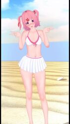 3d 3d_animation animated beach bikini bikini_bottom bikini_top doki_doki_literature_club koikatsu mashirosolera natsuki_(doki_doki_literature_club) no_sound petite_body petite_female petite_girl pink_eyes pink_hair tagme video