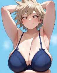 ai_generated armpits arms_behind_back arms_up boku_no_hero_academia bra breasts large_breasts mature mature_female mature_woman milf mitsuki_bakugou mother my_hero_academia sagging_breasts seductive smile sweat sweating sweaty withoutgod