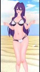 1girls 3d 3d_animation animated beach big_breasts bikini bikini_bottom bikini_top doki_doki_literature_club koikatsu mashirosolera no_sound purple_eyes purple_hair tagme video yuri_(doki_doki_literature_club)