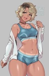 big_thighs necklace open_mouth perfect_legs ryo_agawa shiny_skin sports_bra sportswear stomach sweaty tagme tanline tanned_skin thick_thighs thighs thighs_together tomboy