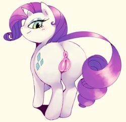 anus ass cutie_mark equine exed_eyes eyelashes eyeliner female feral friendship_is_magic fur green_eyes hair horn long_tail looking_back makeup mammal mane my_little_pony plump_labia purple_anus purple_hair purple_mane purple_pussy pussy quadruped rarity_(mlp) rear_view smile smug solo standing unicorn white_fur wide_hips