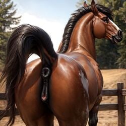 ai_generated anus equine equine_pussy female feral horse mare presenting_hindquarters pussy seductive_look