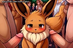 ai_generated blush eevee flashing_penis looking_pleasured nintendo penis pokemon pokemon_(species) public public_nudity zoophilia