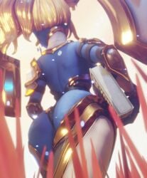 3d 3d_(artwork) ass blonde_hair blue_skin greenofvc hips large_ass pointy_ears purple_eyes sovalin_maliana subverse thick_thighs thighs wide_hips