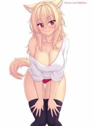 cat_ears cat_tail catgirl cleavage loose_shirt panties tagme thighhighs tiffy tiffynyaa