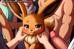 ai_generated blush eevee flashing_penis grabbing looking_pleasured nintendo penis pokemon pokemon_(species) public public_nudity zoophilia