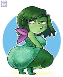 ass ass ass_cleavage ass_focus big_ass clothed clothing disgust_(inside_out) disgusted disgusted_look disney dress green_body green_eyes green_hair green_skin huge_breasts huge_butt hyper_ass inside_out inside_out_2 moonix_xero short_hair shortstack