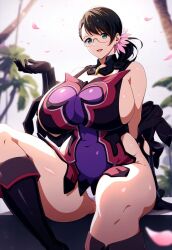 ai_due ai_generated big_woman bigger_female black_hair cattleya gigantic_breasts glasses green_eyes huge_breasts huge_thighs light-skinned_female light_skin looking_at_viewer massive_breasts mature_female milf panties ponytail queen's_blade smiling solo_female thick_body thick_female thick_thighs thighs thighs_bigger_than_head voluptuous voluptuous_female