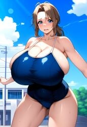 1girls absurdres ai_generated breasts collarbone female high_resolution highres huge_breasts large_breasts mature_female milf one-piece_swimsuit solo takayanagi_hayabusa