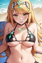 ai_generated beach bikini mythra mythra_(xenoblade) mythrafan65 xenoblade_(series) xenoblade_chronicles_2