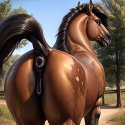 ai_generated anus equine equine_pussy female feral horse mare presenting_hindquarters pussy seductive_look