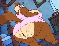 1girls ai_generated angry anthro ass bed bedroom big_ass breasts brown_fur cellulite clothing fat fat_ass female female_only furry hibernation_sandy huge_ass indoors looking_at_viewer looking_back mammal matronai_(artist) morbidly_obese morbidly_obese_female nickelodeon obese obese_female overweight overweight_female pink_dress rodent sandy_cheeks solo solo_female spongebob_squarepants squirrel tail thunder_thighs wide_hips