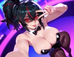 1girls :p ai_generated animal_ears bangs bare_shoulders black_bow black_bowtie black_hair black_legwear black_leotard black_neckwear black_pantyhose blush bow bowtie breasts brown_pantyhose bunny_ears bunny_girl bunny_tail bunnysuit cleavage clothing crossed_bangs curvaceous curvaceous_female curvaceous_figure curvy curvy_figure detached_collar eyelashes fake_animal_ears female female female_focus female_only fingernails hair_between_eyes hairband hand_up high_heels highleg highleg_leotard inviting inviting_to_sex large_breasts legwear leotard looking_at_viewer mihoyo multicolored_hair nail_polish neckwear outstretched_arm pantyhose playboy_bunny ponytail presenting presenting_breasts presenting_self rabbit_ears reaching_towards_viewer red_eyes red_hair seductive seductive_look seductive_smile sidelocks skindentation smile solo standing strapless strapless_leotard streaked_hair tail thighs tongue tongue_out v v_over_eye virtual_youtuber voluptuous voluptuous_female wrist_cuffs zenless_zone_zero zhu_yuan