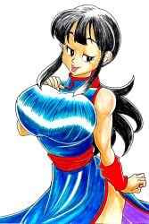 1girls 2d area5169458561 big_penis chichi chichi_(dragon_ball) dragon_ball dragon_ball_z female full_color fully_clothed huge_breasts no_penetration solo solo_female tongue_out top_heavy traditional_media_(artwork)