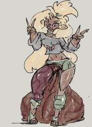 1futa balls balls_bigger_than_head blonde_hair breasts clothed clothing color crop_top dark-skinned_futanari dark_skin doodle double_v erection futa_only futanari gigantic_testicles gray_lipstick hair_bun huge_balls huge_cock huge_penis huge_testicles humanoid hyper_balls leg_warmers long_hair massive_balls mostly_clothed orange_eyes oversized_balls peace_sign penis shorts sketch skinny skittali solo standing v veiny_penis veiny_testicles