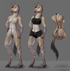 1girls 2018 abs anthro ass athletic back black_hair blue_eyes bra breasts brown_fur clothed clothing donkey equine female female_only fur furry gail_(superlemonz) hair hooves hybrid long_legs long_neck mammal maneframe midriff model_sheet multicolored_fur muscular muscular_female nude pubic_hair pussy shorts simple_background sketch skimpy small_breasts solo sports_bra standing striped_fur stripes tail text thick_thighs tight_clothing underwear watermark white_fur zebra zonkey