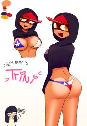 brown_skin chibi chile chilean_flag_bikini coat female female_only hat kawai_ch orange_eyes original_characters red_hat simple_background smile white_background