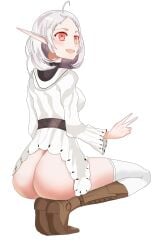 1girls ass elf female female_only milf mushoku_tensei nude solo squatting sylphiette_(mushoku_tensei) tagme transparent_background white_hair