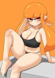 1girls alternate_breast_size breasts female imminent_expansion inkling_girl large_breasts light-skinned_female light_skin long_hair nintendo nobunagapero orange_hair shiny_skin slightly_chubby splatoon splatoon_(series) tank_top tentacle_hair thick_thighs thighs thighs_together