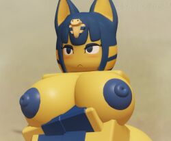 1girls 3d animal_crossing ankha ankha_(animal_crossing) blush breasts crossed_arms nintendo roblox shibsol_rr34 tagme